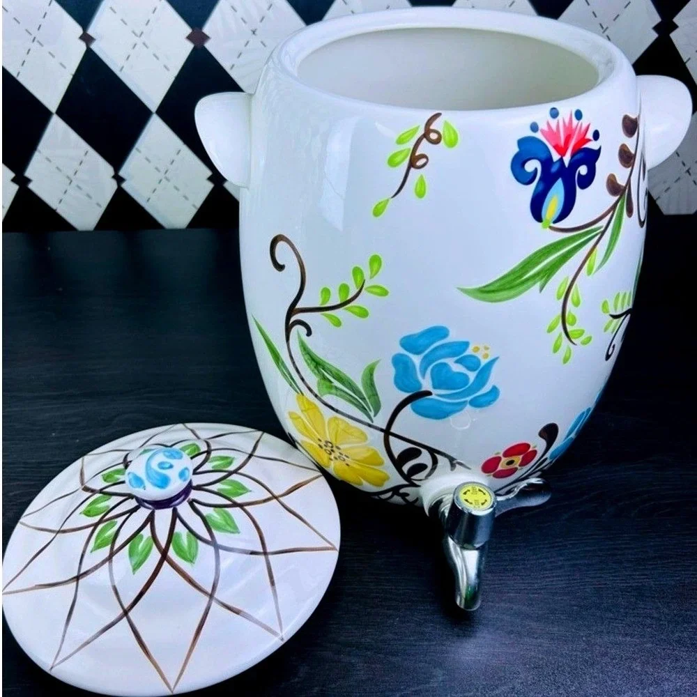 Oversized Floral Drink Dispenser 2 Gallon Ceramic Jardine‎ Drink Server & Lid